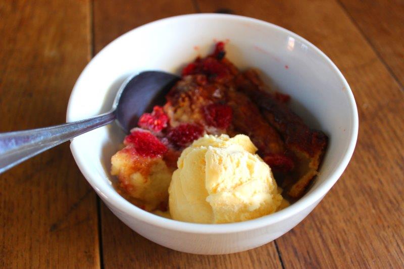 raspberry bread and butter pudding